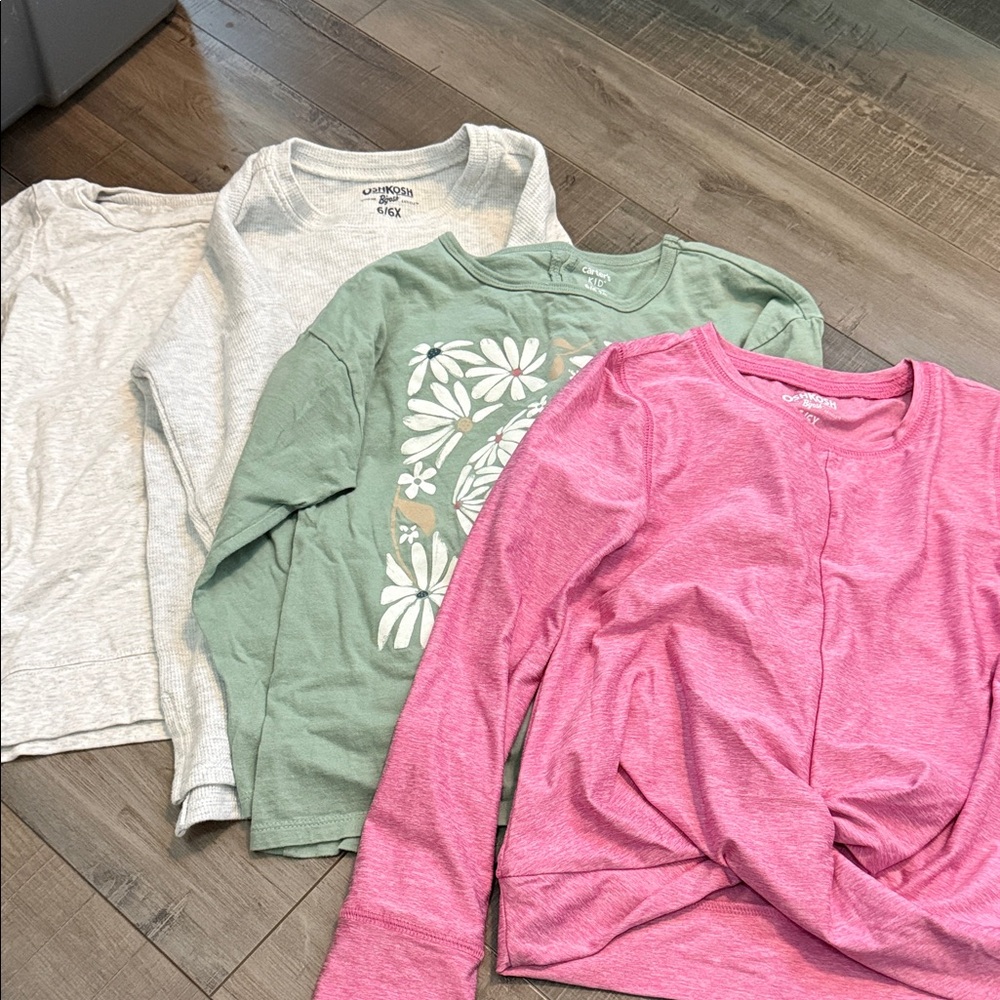 OshKosh B'gosh Pink, Green, and Gray Long Sleeve Tops